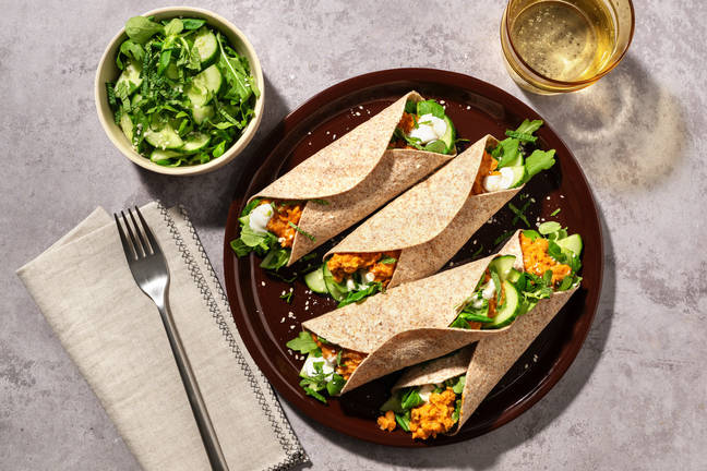 Romige wraps met kikkererwten en yoghurtsaus