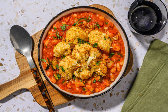 Crispy Cauliflower Topped Bean Chilli