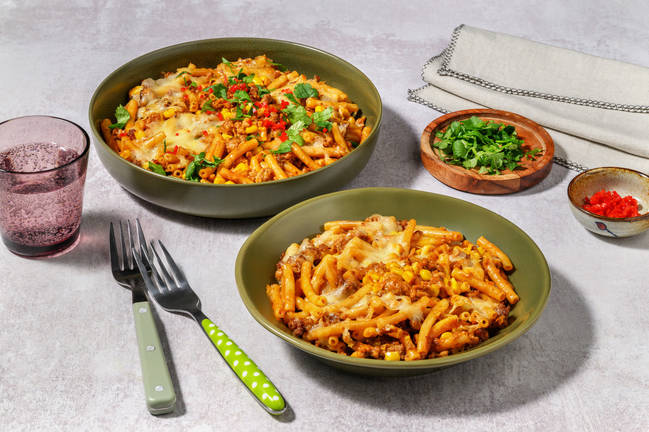 Texmexkryddad ”one pot”-pasta på blandfärs