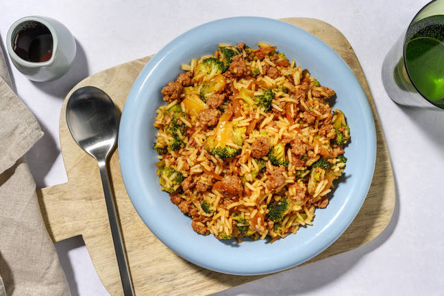 Reispfanne mit Rindshackfleisch & Broccoli