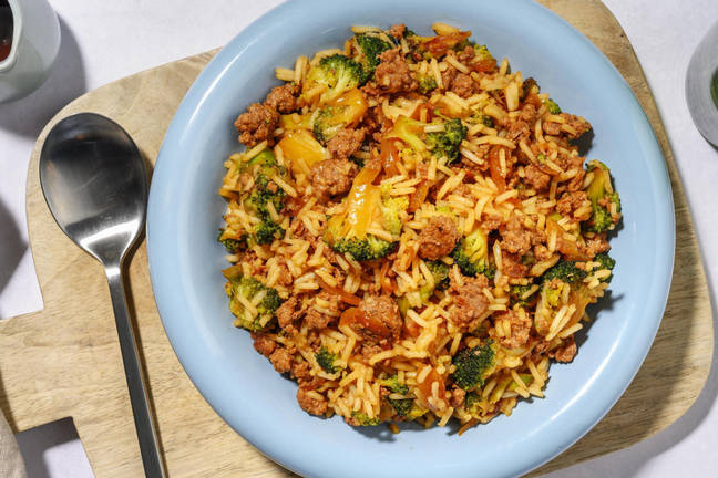 Reispfanne mit Rindshackfleisch & Broccoli