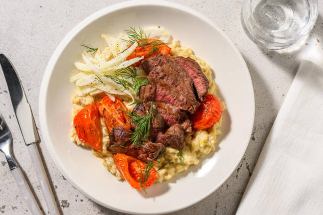 Steak et risotto crémeux au fenouil