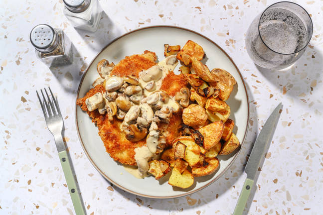 Chicken Schnitzel and Roast Potatoes