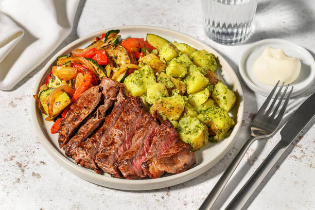 Steak et pommes de terre au pesto