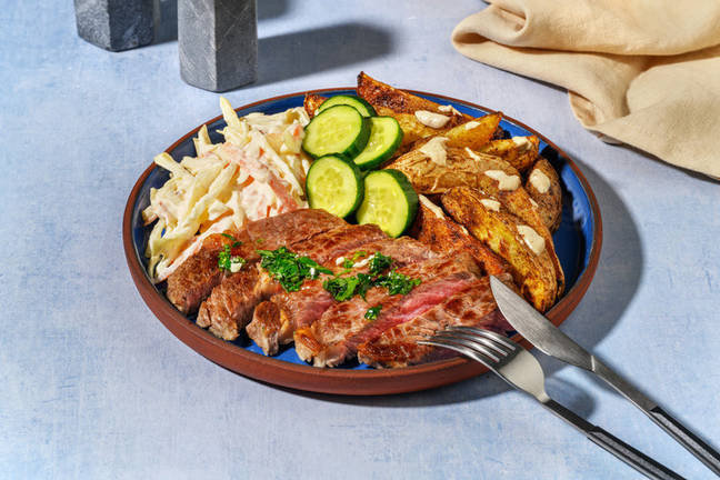 Steak en sauce ail & fines herbes et slaw