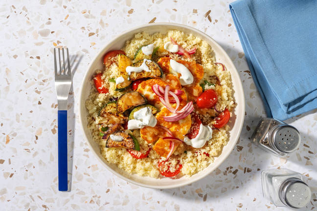 Chermoula Halloumi & Courgette on Couscous 