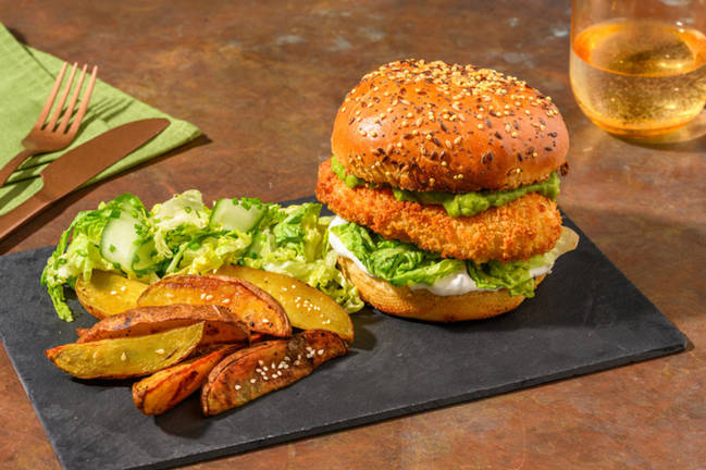 Le Crousti-Fondant Burger : poulet & guacamole