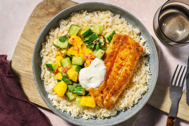 Indisk tandoori-fiskebowl