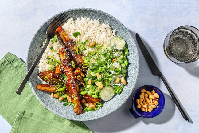 Hoisin Eggplant with Gomashio Edamame Salad