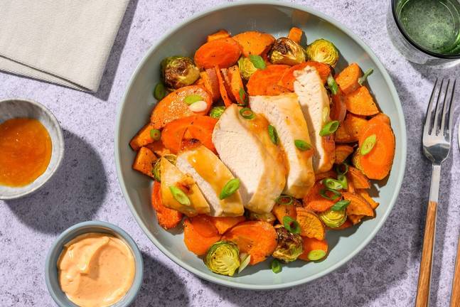 One Tray: Hähnchenbrust in Aprikosen-Marinade