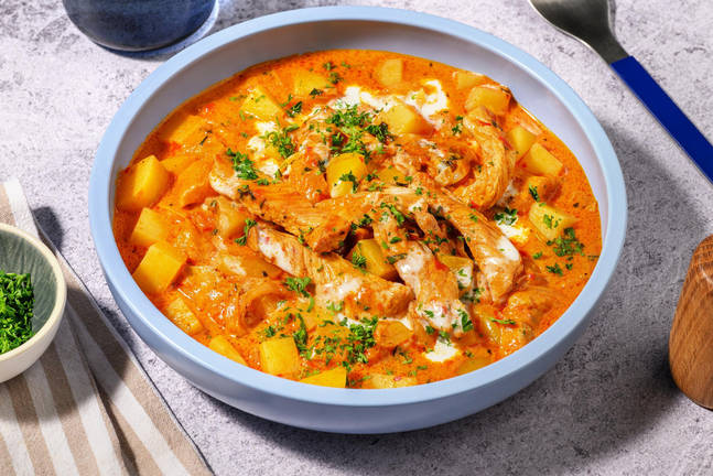 Würziger Souflaki-Eintopf mit Schweinefleisch