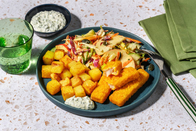 Veggie vissticks met salade met ravigotedressing