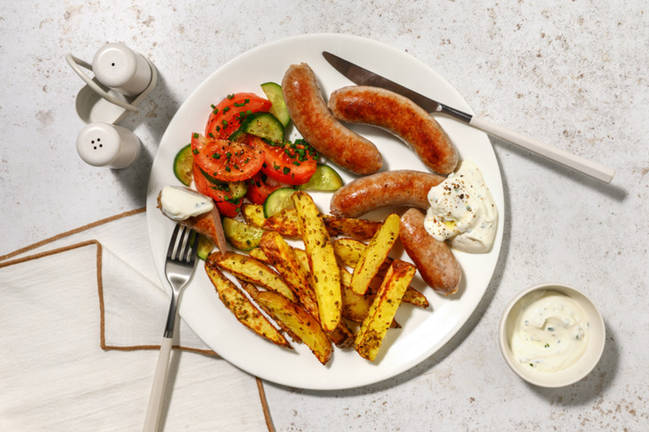 ¡Todo al horno! Salchichas de cerdo con salsa ranchera