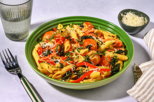 Romige penne met spinazie en Parmigiano Reggiano