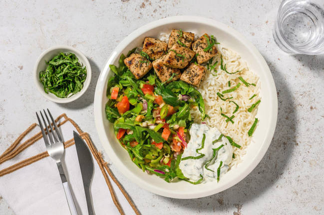 Bol rápido de heura con salsa cremosa de menta