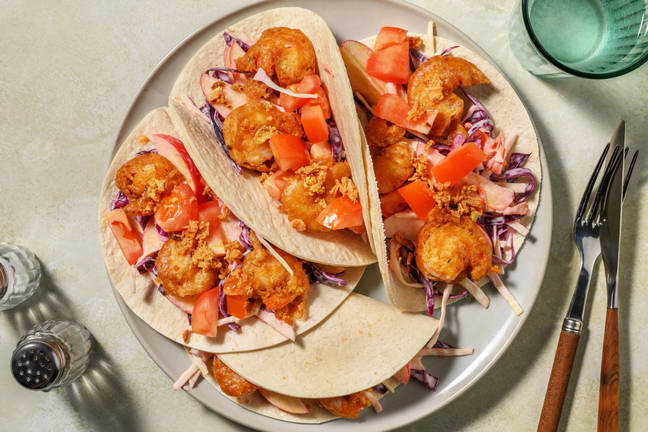 Wraps de tempura de crevettes et oignons frits