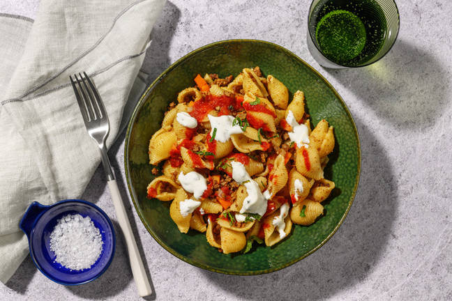 Conchiglie au bœuf & duo de sauces