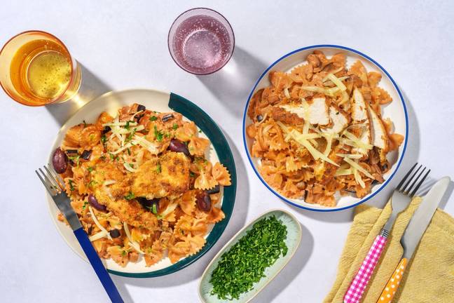Creamy Eggplant Farfalle with Chicken Breast