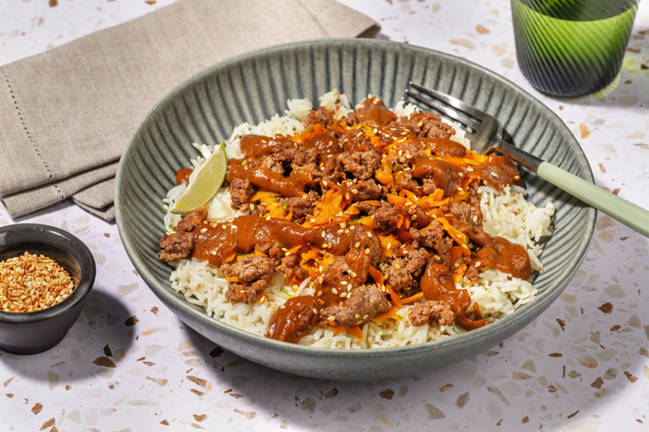 El bol satay: carne picada en salsa con zanahoria