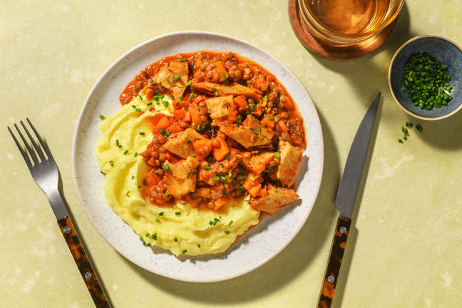 Linsen-Eintopf mit veganen Filetstreifen 