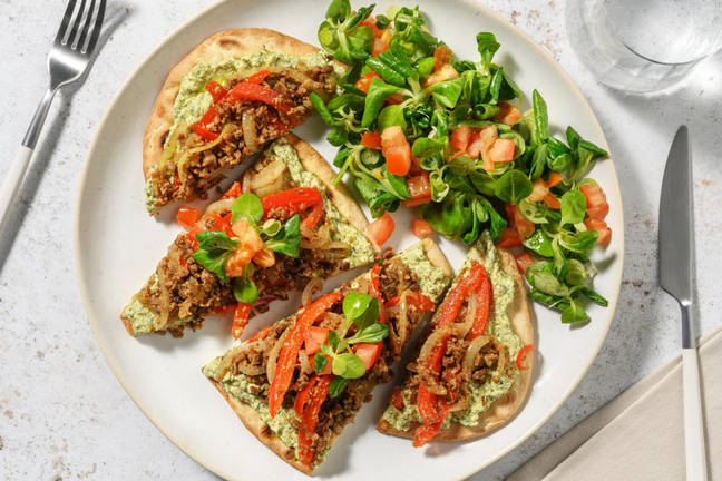 Pizza sur naan au haché végé & pesto