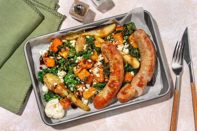 Easy Honey Mustard Sausage & Pear Traybake