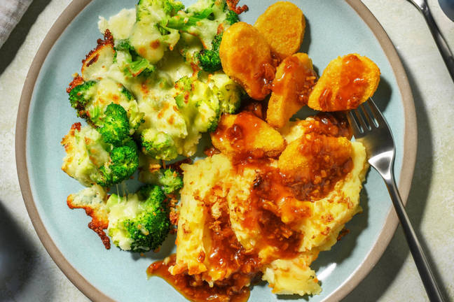 Veggie Nuggets with Cheesy Broccoli & Crispy Onions