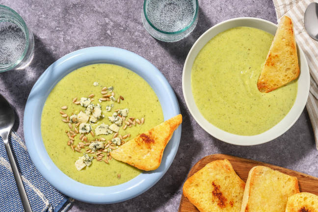 Velouté de brocoli et ciabatta à l'ail