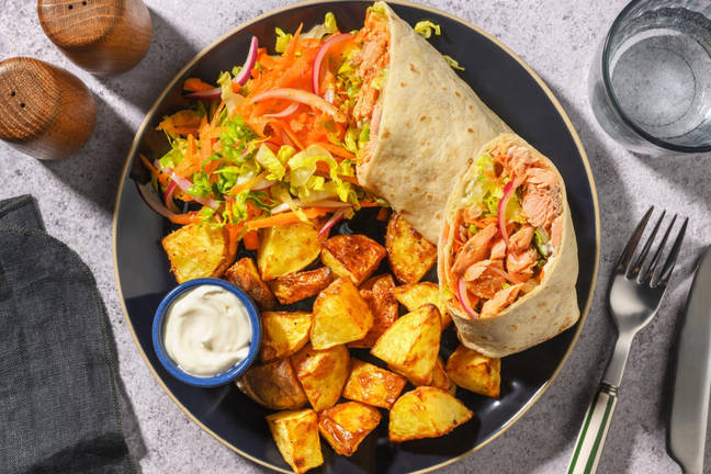Lachs-Wraps mit Ofenkartoffeln