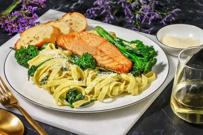 Easy Salmon on Fresh Pesto Tagliatelle