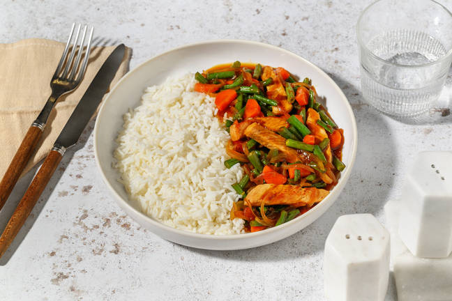 Stir Fry mit Schweinefleisch und Aprikosensoße