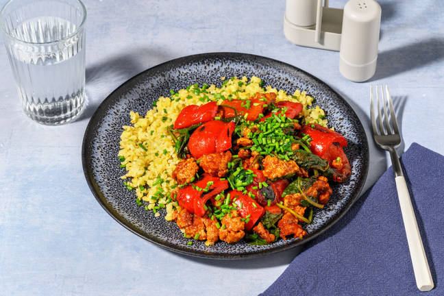 Cajun Pork and Veg on Herby Bulgur