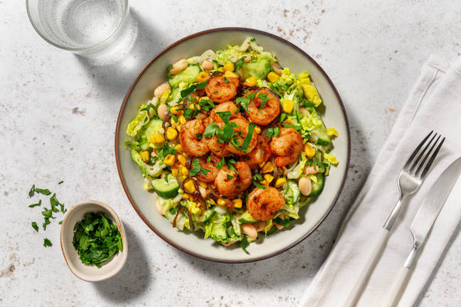 Cajun Garnelen auf Cannellinibohnen-Salat