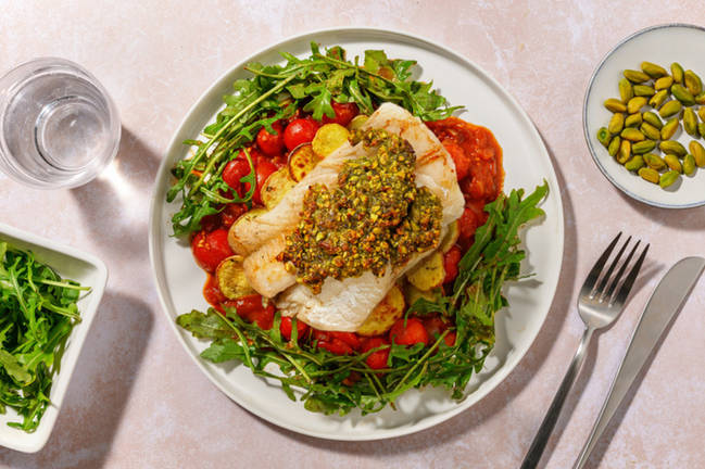 Pesce al Forno: Kabeljau mit Pistazienpesto