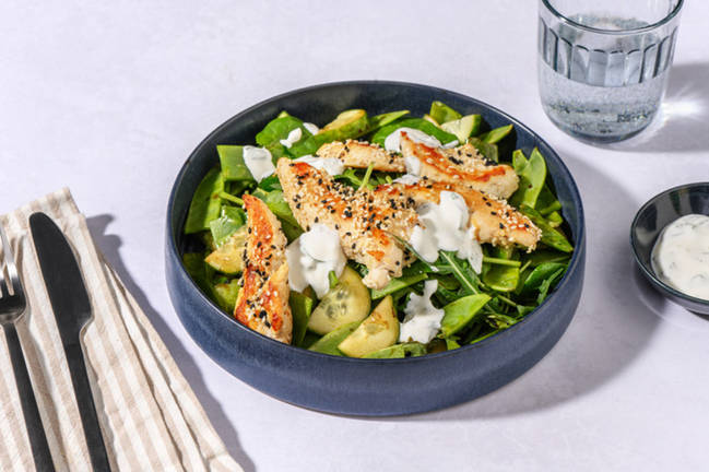 Sesame-Coated Chicken & Pea Pod Salad