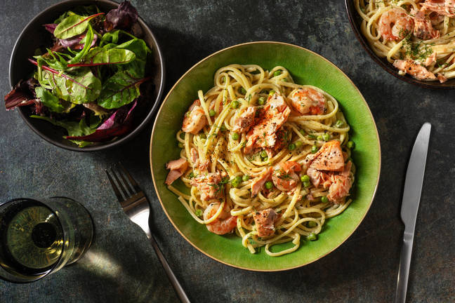 Creamy Salmon, King Prawn and Dill Linguine