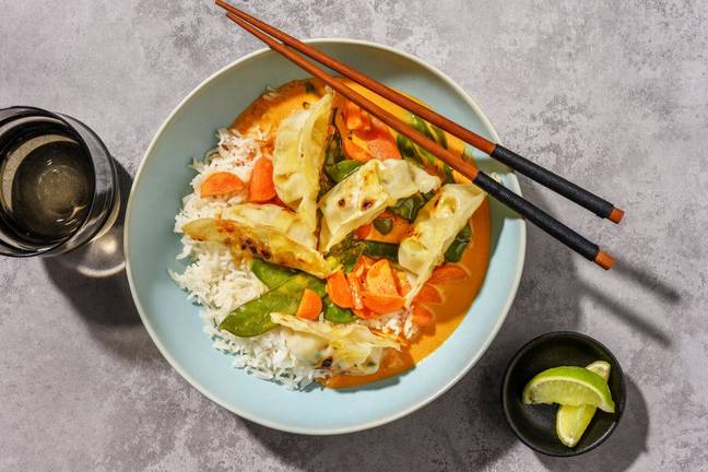 Red Thai Style Curry and Vegetable Gyozas