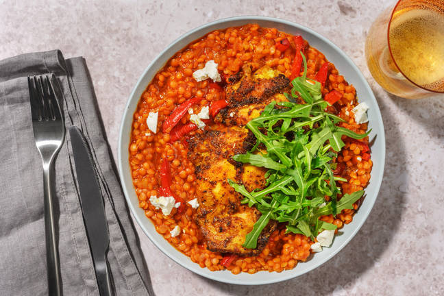 Chermoula Chicken on Caramelised Onion Lentils 