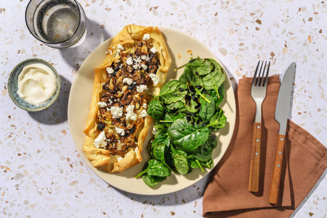 Cheesy Mushroom, Leek and Pesto Potato Filo Galette