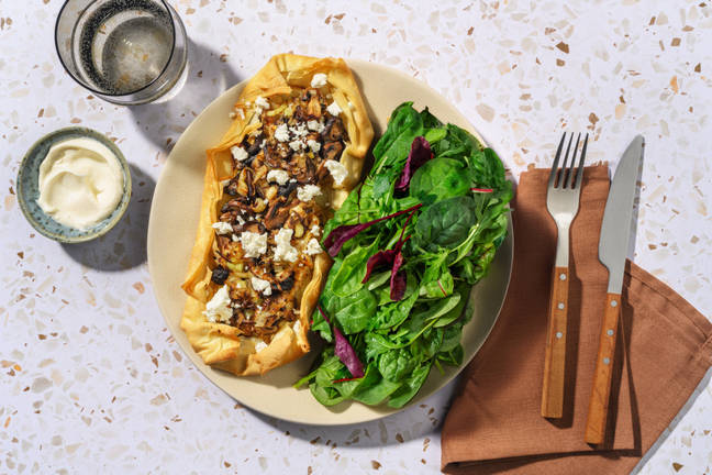 Cheesy Mushroom, Leek and Pesto Potato Filo Galette