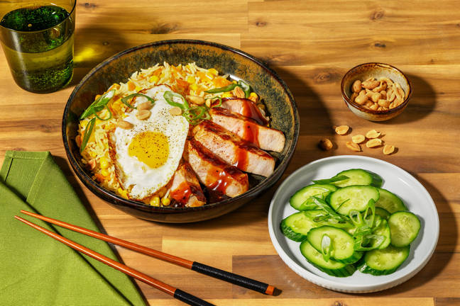 Konfetti-Reis mit Teriyaki-Schweinelachssteak