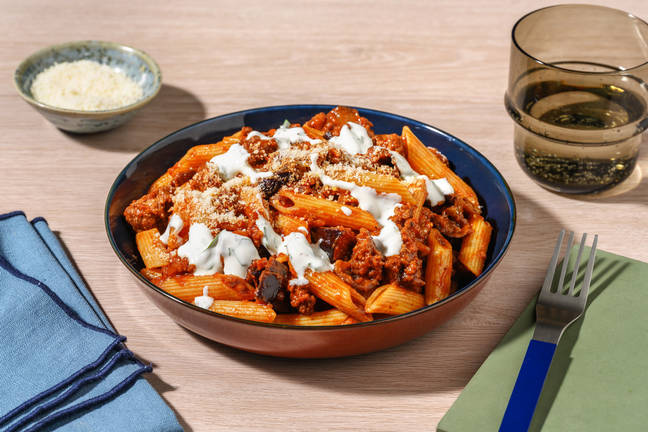 Penne fusion au bœuf & sauce au yaourt et persil
