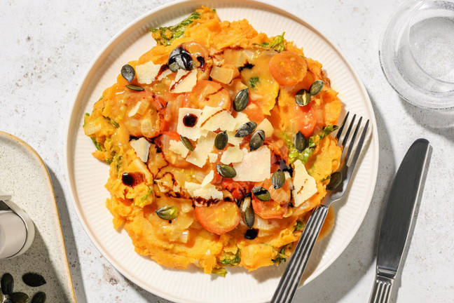 Stoemp de chicorée, Grana Padano et pesto rouge