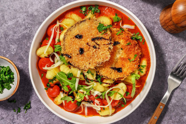 Aubergine alla Milanese met gnocchi en mozzarella