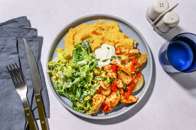 Hähnchenshawarma auf Bohnenstampf