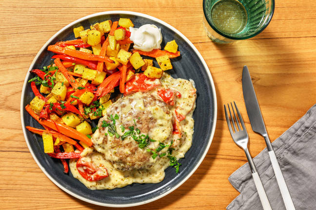 Burger en sauce crémeuse aux tomates séchées