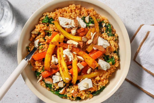 Bulgur met geroosterde wortels en feta