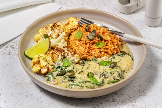 Geroosterde bloemkool in groene currysaus