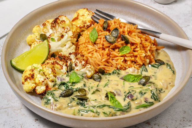 Chou-fleur rôti en sauce au curry vert