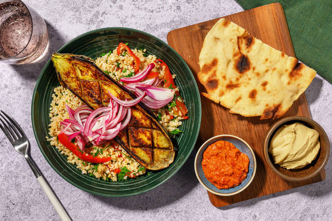 Aubergine met Midden-Oosterse kruiden en bulgur